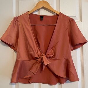 Elegant Rust Tie-Front Blouse